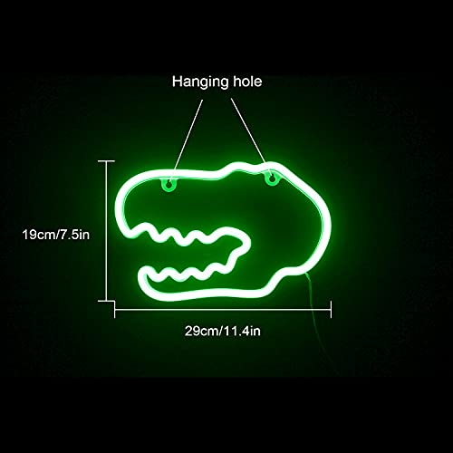 Green Dinosaur Head Neon Sign or Night Light - USB or Battery Operated