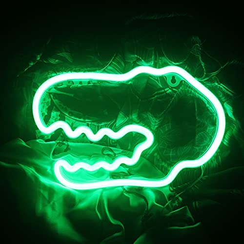 Green Dinosaur Head Neon Sign or Night Light - USB or Battery Operated