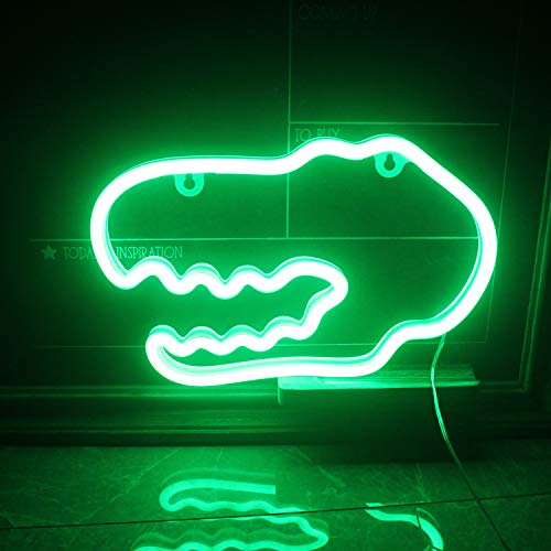Green Dinosaur Head Neon Sign or Night Light - USB or Battery Operated