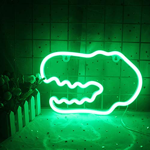 Green Dinosaur Head Neon Sign or Night Light - USB or Battery Operated