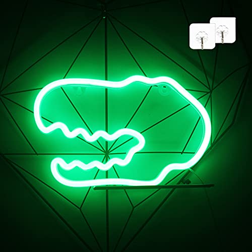 Green Dinosaur Head Neon Sign or Night Light - USB or Battery Operated