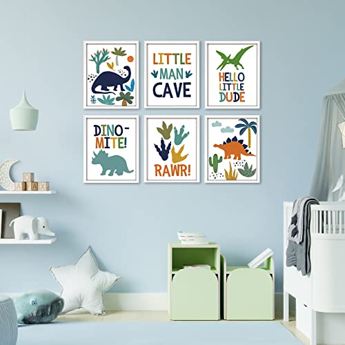 Dinosaur Nursery Wall Art Decor in 8x10 inch White Picture Frame