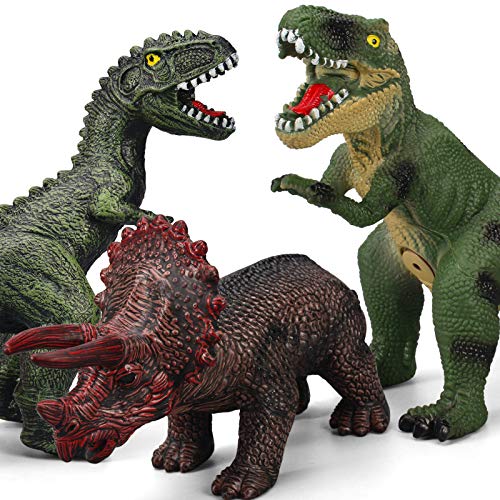 6 Piece Dinosaur Set Toys for Kids and Toddlers, Blue Velociraptor T-Rex Triceratops, Large Soft Dinosaur Toys Set for Dinosaur Lovers