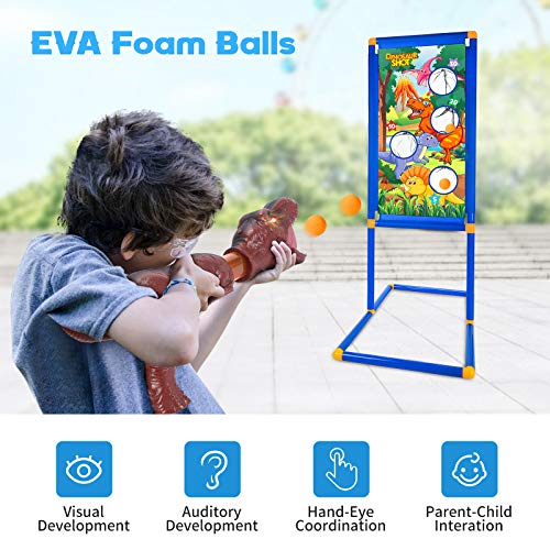 G.C Dinosaur Shooting Game Toys for Kids 5 6 7 8 9 10+ with Shooting Target Stand 2 Popper Air Guns 48 Foam Balls Indoor Outdoor Practice Set Toy Guns Gift for Boys Girls