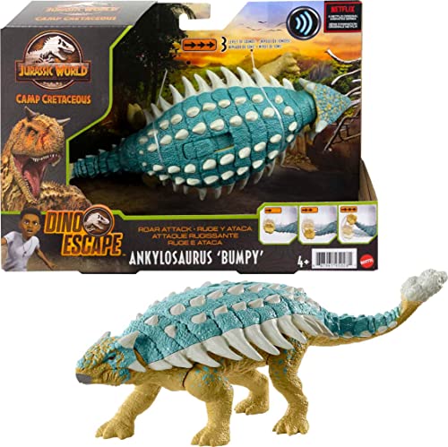 Jurassic World Roar Attack Ankylosaurus Dinosaur Figure with Movable Joints, Realistic Sculpting