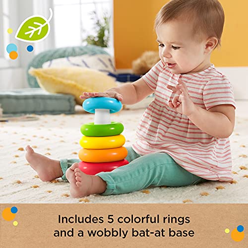 Fisher-Price Rock-a-Stack, Classic Ring Stacking Toy Made from Plant-Based Materials for Babies Ages 6 Months and Older