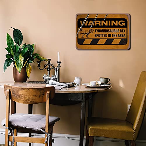 Fun Dinosaur Warning Sign for Home & Garden Decor | Eco-Friendly Metal Tin