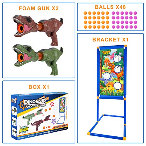 G.C Dinosaur Shooting Game Toys for Kids 5 6 7 8 9 10+ with Shooting Target Stand 2 Popper Air Guns 48 Foam Balls Indoor Outdoor Practice Set Toy Guns Gift for Boys Girls