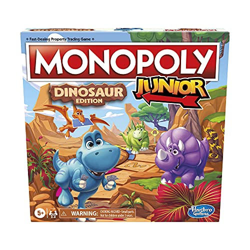 Monopoly Junior Dinosaur Edition Board Game, Kids Board Games, Fun Dinosaur Toys, Dinosaur Board Game