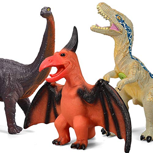 6 Piece Dinosaur Set Toys for Kids and Toddlers, Blue Velociraptor T-Rex Triceratops, Large Soft Dinosaur Toys Set for Dinosaur Lovers