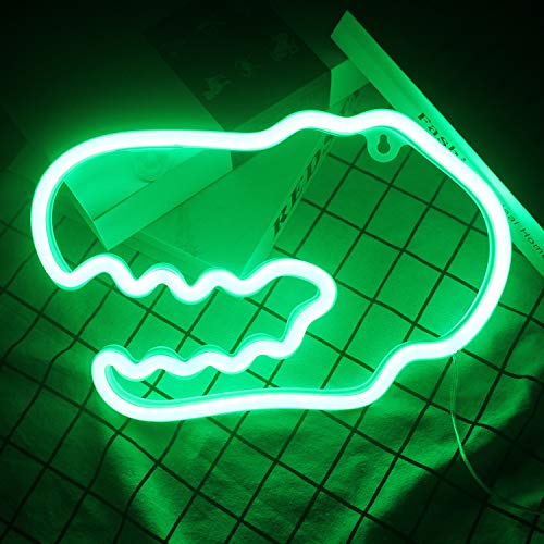 Green Dinosaur Head Neon Sign or Night Light - USB or Battery Operated