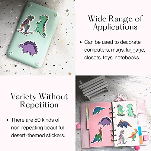 50PCS Waterproof Stickers for Water Bottle Notebook Camping, Dinosaur Theme Non-Repeating Vinyl Holiday Party Stickers