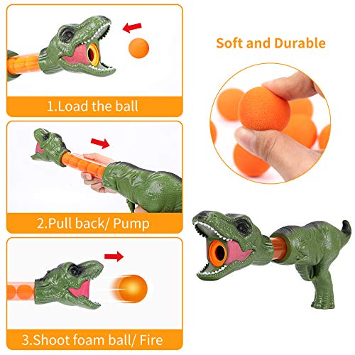 G.C Dinosaur Shooting Game Toys for Kids 5 6 7 8 9 10+ with Shooting Target Stand 2 Popper Air Guns 48 Foam Balls Indoor Outdoor Practice Set Toy Guns Gift for Boys Girls