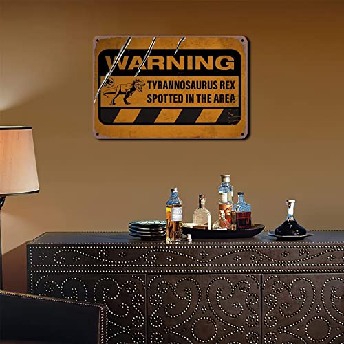 Fun Dinosaur Warning Sign for Home & Garden Decor | Eco-Friendly Metal Tin