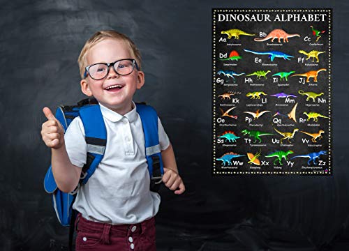 Alphabet Educational Dinosaur Poster with A to Z Dinosaur Names Laminated 14x19.5