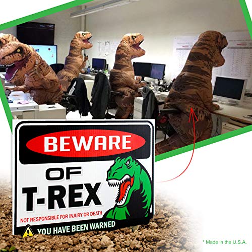 Beware of Dinosaur Sign - T Rex Warning Sign - 9x12 inches