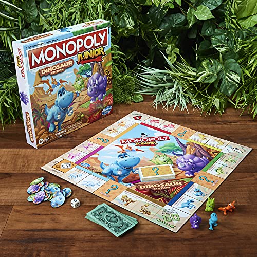 Monopoly Junior Dinosaur Edition Board Game, Kids Board Games, Fun Dinosaur Toys, Dinosaur Board Game