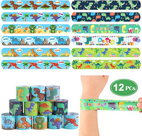 64 Pcs Dinosaur Party Favor Dinosaur Slap Bracelets Masks Keychains Rings Temporary Tattoos for Boys Kids Dinosaur Themed Birthday Party Supplies Treat Dino Pinata Goodie Bag Fillers