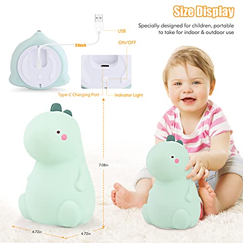 Dinosaur Night Light for Kids,  Color Changing Silicone Baby Night Light with Touch Sensor, Portable Rechargeable LED Bedside Nursery Lamp