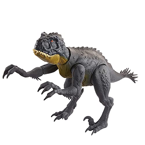 Jurassic World Toys Slash ‘N Battle Scorpios Rex Action & Sound Dinosaur Figure Camp Cretaceous with Movable Joints, Slashing & Tail Whip Motions & Roar Sound, Kids Gift Ages 4 Years & Up , Gray