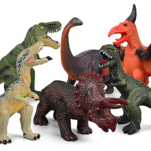 6 Piece Dinosaur Set Toys for Kids and Toddlers, Blue Velociraptor T-Rex Triceratops, Large Soft Dinosaur Toys Set for Dinosaur Lovers