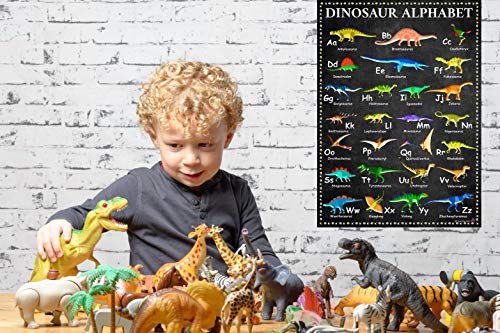 Alphabet Educational Dinosaur Poster with A to Z Dinosaur Names Laminated 14x19.5