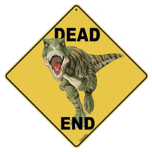 Dinosaur Dead End Sign Raptor 12" X 12" Aluminum Yellow with Black Letters