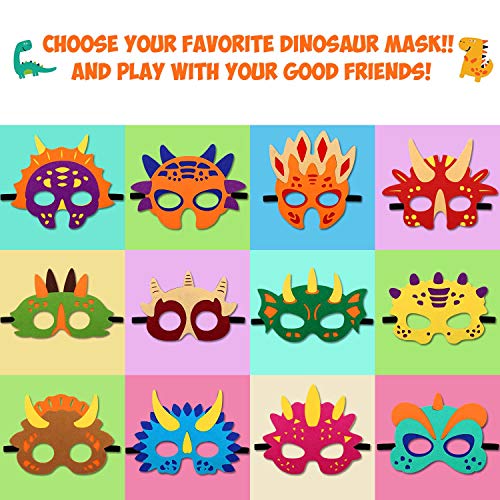 Felt Dinosaur Masks for Dino Theme Birthday Party Favors Costumes (12 Masks)