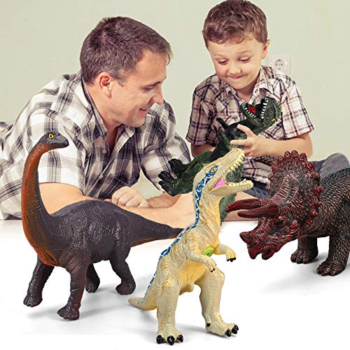 6 Piece Dinosaur Set Toys for Kids and Toddlers, Blue Velociraptor T-Rex Triceratops, Large Soft Dinosaur Toys Set for Dinosaur Lovers