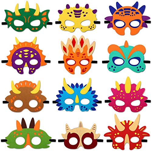 Felt Dinosaur Masks for Dino Theme Birthday Party Favors Costumes (12 Masks)
