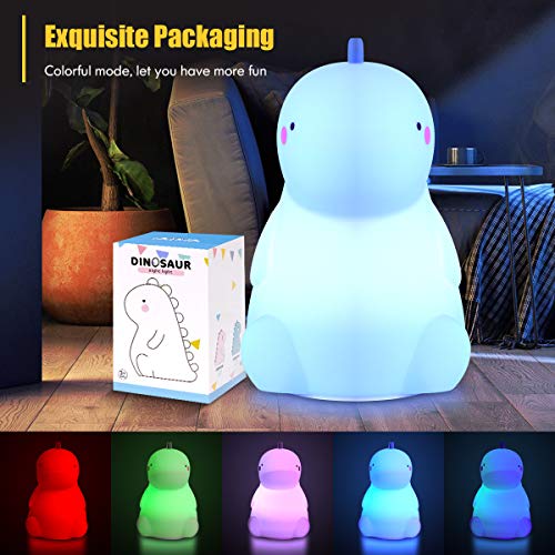 Dinosaur Night Light for Kids,  Color Changing Silicone Baby Night Light with Touch Sensor, Portable Rechargeable LED Bedside Nursery Lamp