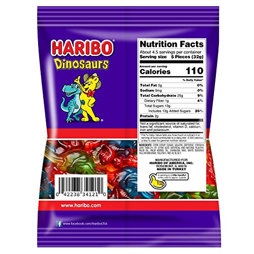 Haribo Gummi Candy, Dinosaurs, 5 oz. Bag (Pack of 12)