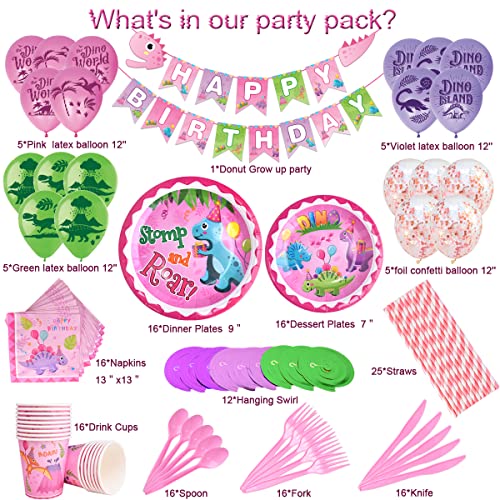 170 Piece Pink Dinosaur Party Kit For Girls Birthday Party Decoration