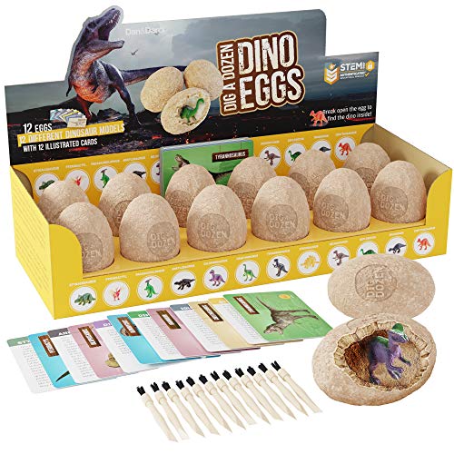 Dozen Dino Egg Dig Kit - Easter Egg Dinosaur Toys for Kids 12 Eggs