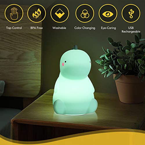 Dinosaur Night Light for Kids,  Color Changing Silicone Baby Night Light with Touch Sensor, Portable Rechargeable LED Bedside Nursery Lamp