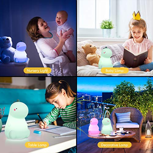 Dinosaur Night Light for Kids,  Color Changing Silicone Baby Night Light with Touch Sensor, Portable Rechargeable LED Bedside Nursery Lamp