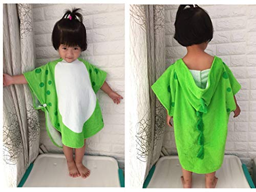 Children Bath Towel Robe Kids Hooded Beach Swimming Poncho Dinosaur Pattern (Green, S)