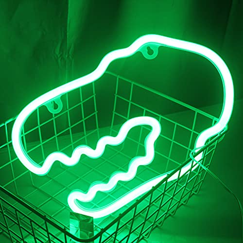 Green Dinosaur Head Neon Sign or Night Light - USB or Battery Operated