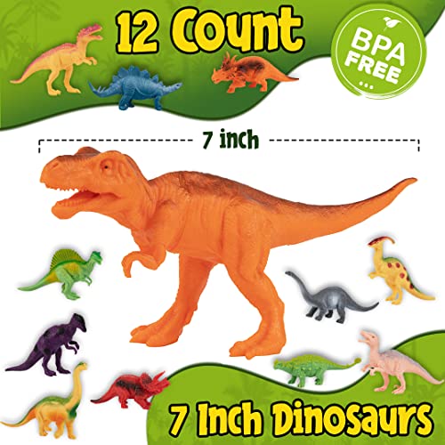 12pk Large Dinosaur Toy Figures + Educational Dinosaur Book