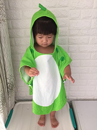 Children Bath Towel Robe Kids Hooded Beach Swimming Poncho Dinosaur Pattern (Green, S)