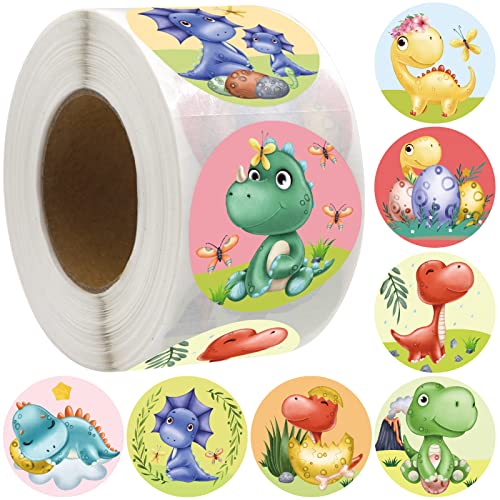 Dinosaur Stickers for Kids 500pcs Birthday Classroom Dinosaur Party Favor Supply Roll Sticker Reward Decoration