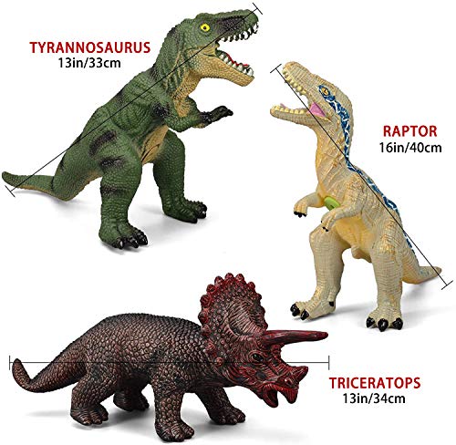 6 Piece Dinosaur Set Toys for Kids and Toddlers, Blue Velociraptor T-Rex Triceratops, Large Soft Dinosaur Toys Set for Dinosaur Lovers