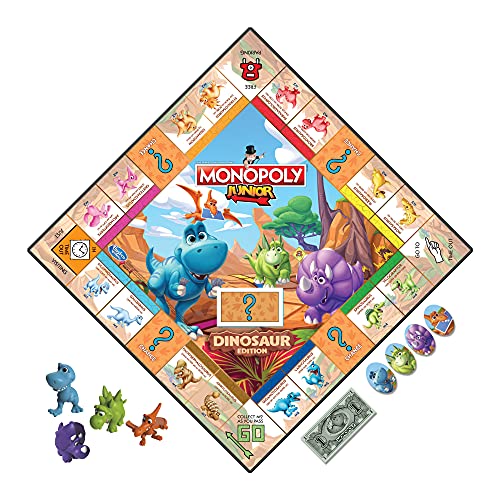 Monopoly Junior Dinosaur Edition Board Game, Kids Board Games, Fun Dinosaur Toys, Dinosaur Board Game