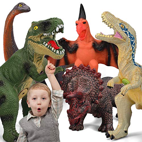 6 Piece Dinosaur Set Toys for Kids and Toddlers, Blue Velociraptor T-Rex Triceratops, Large Soft Dinosaur Toys Set for Dinosaur Lovers