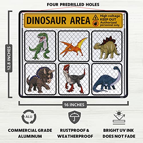 Aluminum Dinosaur Sign Keep Out - 13 x 16 Inches