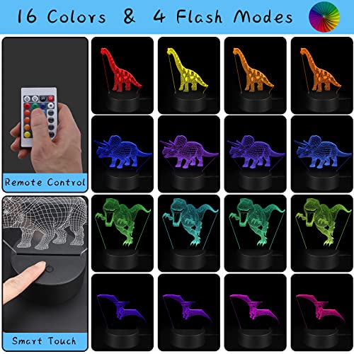 3D Dinosaur Night Light for Kids with16 Colors, 4 Patterns and Smart Touch