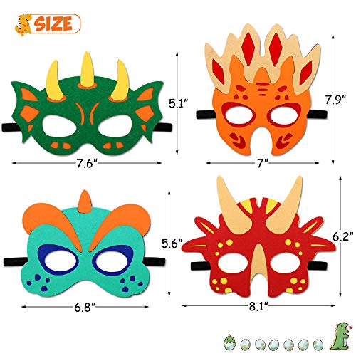 Felt Dinosaur Masks for Dino Theme Birthday Party Favors Costumes (12 Masks)