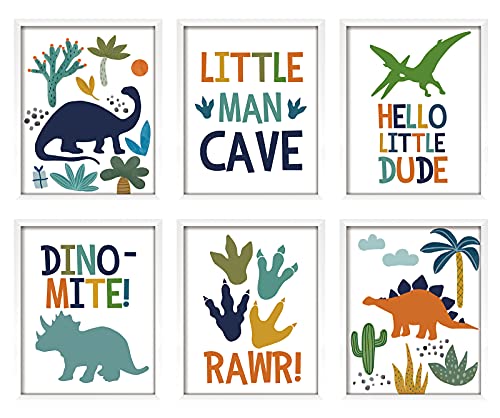 Dinosaur Nursery Wall Art Decor in 8x10 inch White Picture Frame