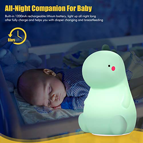 Dinosaur Night Light for Kids,  Color Changing Silicone Baby Night Light with Touch Sensor, Portable Rechargeable LED Bedside Nursery Lamp