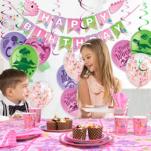 170 Piece Pink Dinosaur Party Kit For Girls Birthday Party Decoration